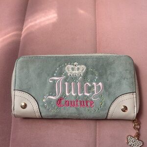 Juicy Couture Dream Juicy Sage Crystal Zip Wallet White Y2K Crown Rhinestone